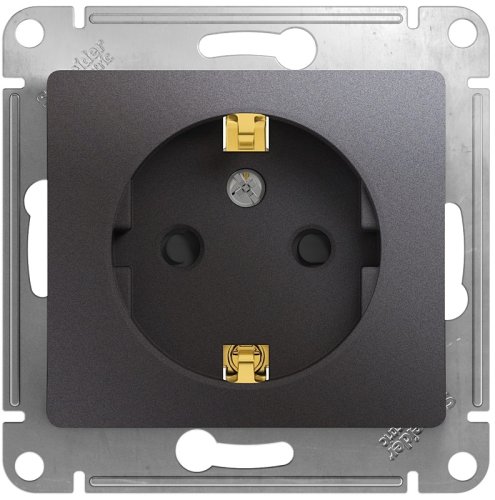 Розетка с заземлением без рамки Systeme Electric Glossa 1-м. шторки антрацит картинка